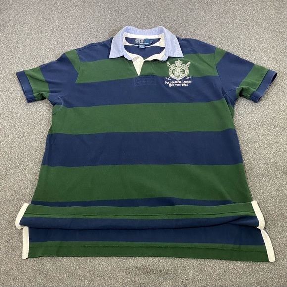 Vintage Polo Ralph Lauren Embroidered Striped Rugby Polo Shirt Size Large - Picture 5 of 7